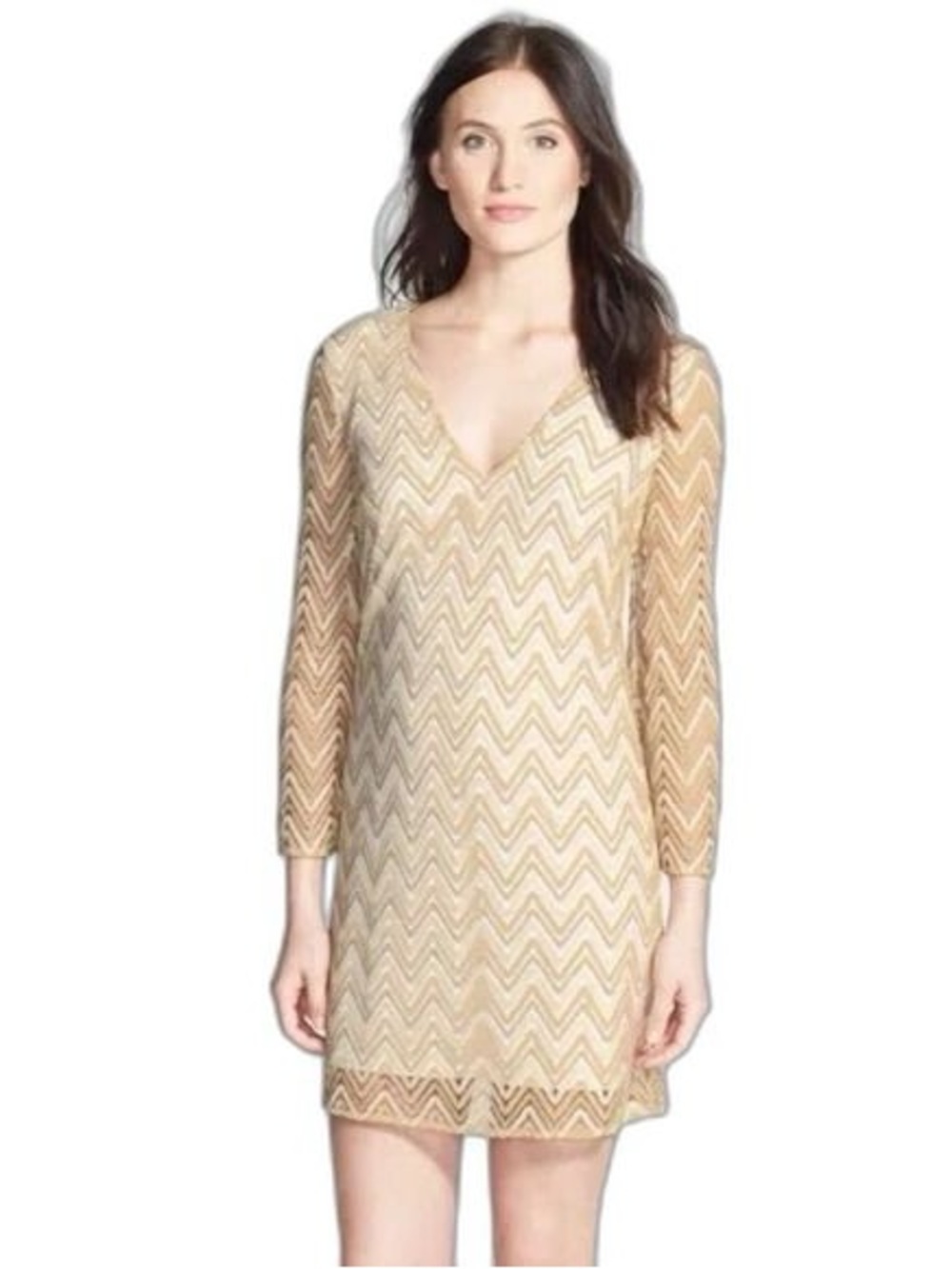 Lilly Pulitzer “Jade” Gold Metallic Chevron Dress Size Small